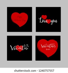 Romantic Collection of Cute Hand Drawn Abstract Valentine s Day Cards. Trendy backgrounds for greeting cards, headers, invitations, gift paper, posterts, banners, brochures, web. Vector Illustrations