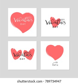 Romantic Collection of Cute Hand Drawn Abstract Valentine's Day Cards. Trendy backgrounds for greeting cards, headers, invitations, gift paper, posterts, banners, brochures, web. Vector Illustrations