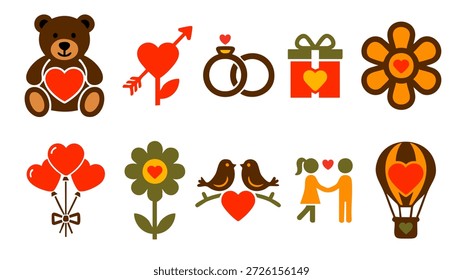 Colección romántica con corazones de oso de peluche anillos de pájaros y caja de regalo de amor