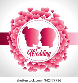 Romantic colorful card design with pink hearts graphic design, vector illustration