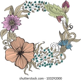 Romantic colorful flower background, hand-drawing vector illustration