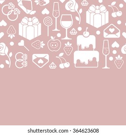 Romantic composition with blank space for text and valentine's day symbols. Horizontal seamless design.