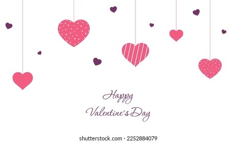 romantic composition with decorated pink hearts and text happy valentines day