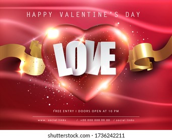 Romantisches Kompositionsdesign. Valentines Day Grußkarte mit realistischen Herz und Band. Valentinvektorvorlage, Plakattapete, Flyer, Einladung, Plakate, Broschüre, Banner.