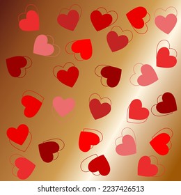Composición romántica con corazones de doble contorno en el vector de fondo gradiente de bronce