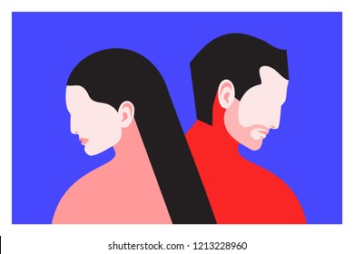 Romantic concept. Couple in love. Two abstract lovers, man and woman. Vector illustration