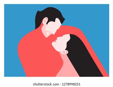 Romantic concept. Couple in love. Two lovers, man and woman, face in profile. Vector illustration