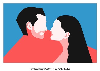 Romantic concept. Couple in love. Two lovers, man and woman, profile faces. Vector illustration