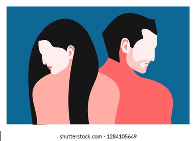 Romantic concept. Couple in love. Two lovers, man and woman, face in profile. Vector illustration