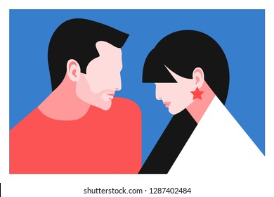  Concepto romántico.Pareja enamorada. Dos amantes, hombre y mujer, de perfil facial. Ilustración del vector