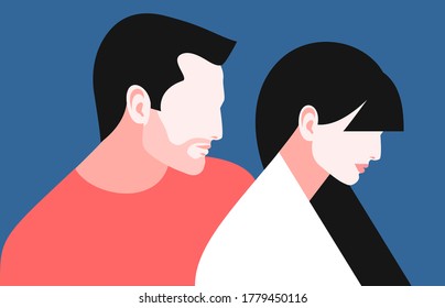 Romantic concept. Couple in love. Two lovers, man and woman, face in profile. Vector illustration