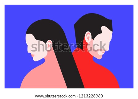 Romantic concept. Couple in love. Two abstract lovers, man and woman. Vector illustration