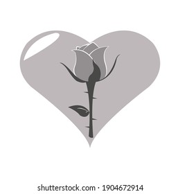 Romantische Concept Illustration.  Hellgraues Herzsymbol mit dunkler Rose im Inneren. Einzeln auf weißem Hintergrund.