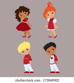 Romantic concept. Loving boy and girl. Cute cartoon vector illustration