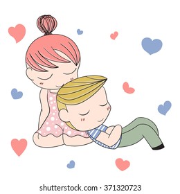 Romantic concept. Loving boy and girl. Cute cartoon vector illustration