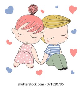 Romantic concept. Loving boy and girl. Cute cartoon vector illustration