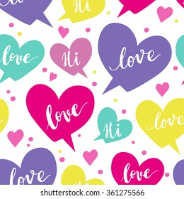 Romantic concept seamless pattern with colorful speech bubbles 