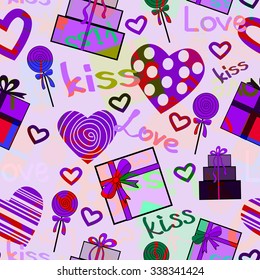 Romantic concept seamless pattern. Love elements in one background in vector
