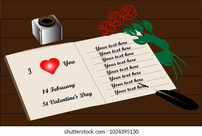 Romantic congratulations on Valentines Day. (You can add your own text to the free pages of the book)