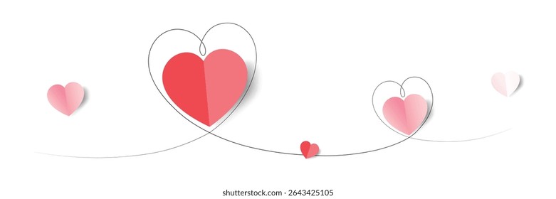 Dibujo romántico continuo de una sola línea de corazones conectados, una encantadora ilustración de Anuncio de San Valentín.