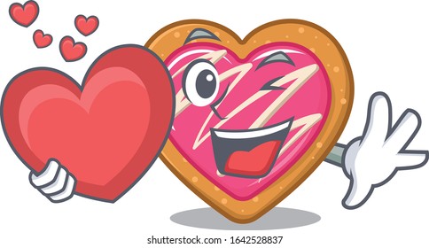 Romantic cookie heart cartoon picture holding a heart