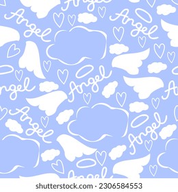 Romantic, cool, cute, nice, cartoon doodle angel love, fashionable and seamless vector pattern for design and decoration.