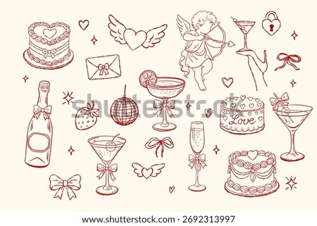 Romantic coquette element set for Valentines Day designs