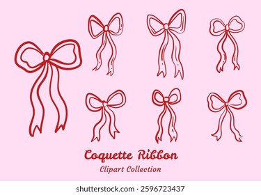Romantic Coquette Ribbon with Pearls and Bows Luxurious and Feminine Look Cute Cartoon Coquette Bow Art