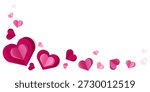Romantic corner border design with layered pink and red hearts in paper cut style. Valentines Day cards,wedding invitations, love posters, banners,printables, and digital templates.Vector illustration