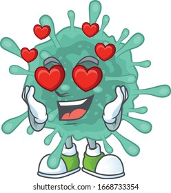 Romantic coronaviruses cartoon character with a falling in love face
