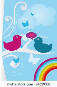 Romantic couple of birds. Vector illustration.