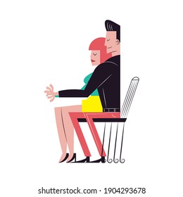 Romantic couple cartoons sitting on seat design, Relationship love and romance theme Vector illustration