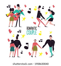 Romantic couple cartoons symbol set design, Relationship love and romance theme Vector illustration