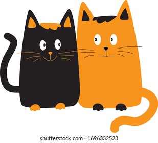 A romantic couple of cats in love. The family of cats. vector. Friendly relationship.