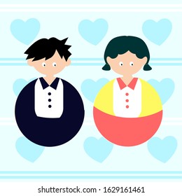 romantic couple character with circle models, cute character of young couple, special for valentine's day. new flat design.