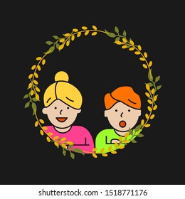 Romantic couple character the floral frame card