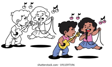 A romantic couple of children sing Valentine's song