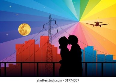 Romantic couple in city