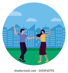 romantic couple in the city park vector illustration