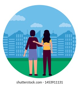 romantic couple in the city park vector illustration