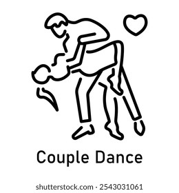 Romantic couple dance icon in line style 