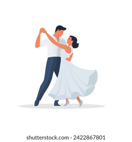 Romantic couple dancing. People in love. Relationships concept. Couple dancing tango. Two people hugging each other. Valentines day. Vector