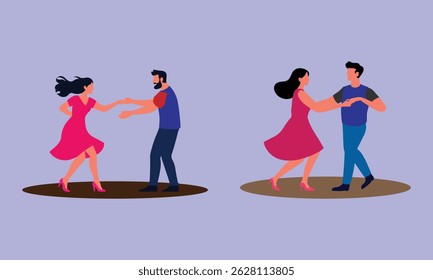Romantic Couple Dancing, Vector Illustration of Happy Relationship on Dancefloor