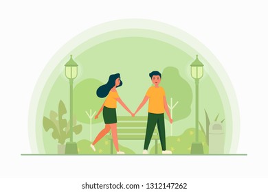 Romantic Couple Date Walk Stroll in the Park Holding Hands 