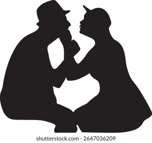 Um casal romântico é retratado em um abraço amoroso, capturado em uma silhueta impressionante. Este design destaca a intimidade e a conexão entre duas pessoas.