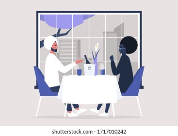 A romantic couple dinning in a fancy restaurant, modern lifestyle, celebrating event