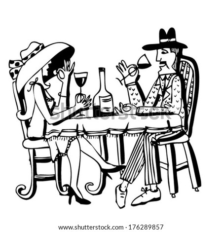 romantic couple drinking wine and eating