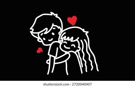Casal romântico abraça a ilustração da linha no preto