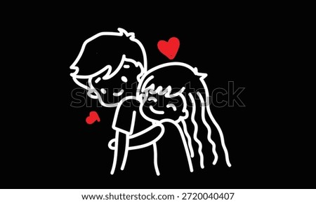 Romantic Couple Embrace Line Illustration on Black