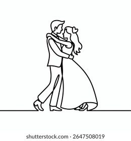 Casal romântico abraçar desenho de uma linha do casal do casamento